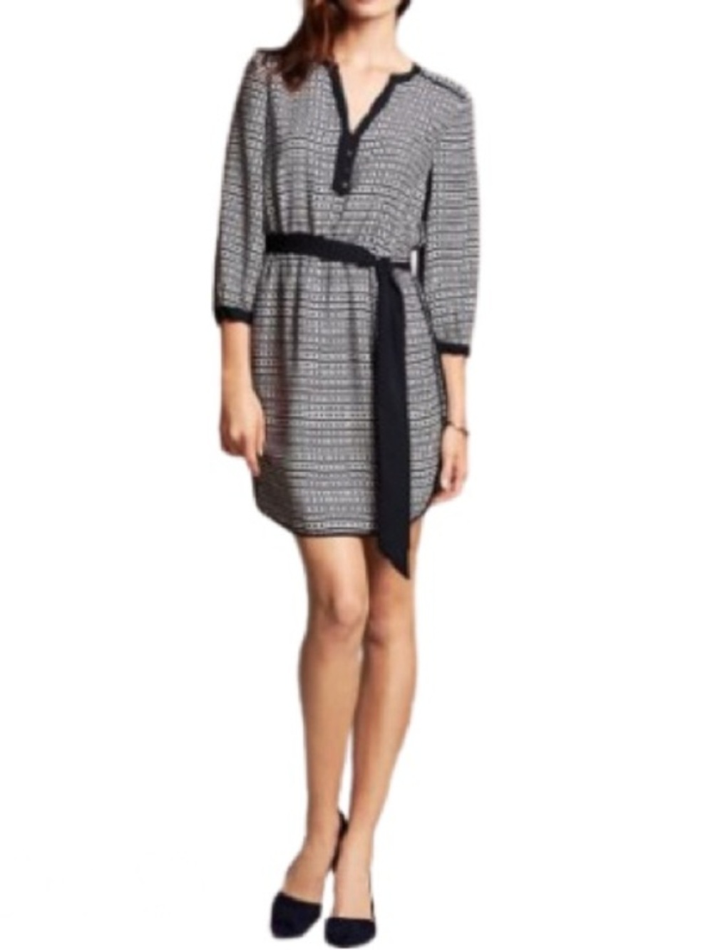 Banana Republic Rivera Navy and White Chain Link Print Dress with tie size 14